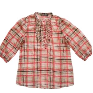 Outback Red Plaid Ruffled Collar Top Sheer